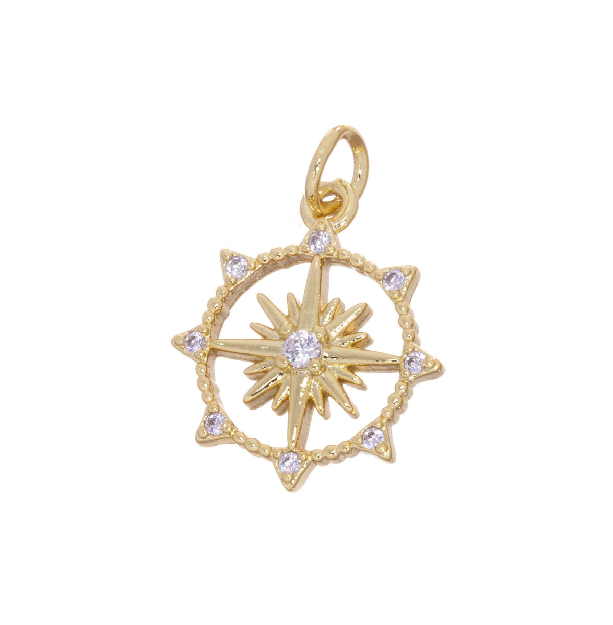 Gold Starburst CZ Charm,Starburst Charm With CZ,CZ Gold Star Charm,Small Star Charm For Necklace Or Earrings,CPG2522