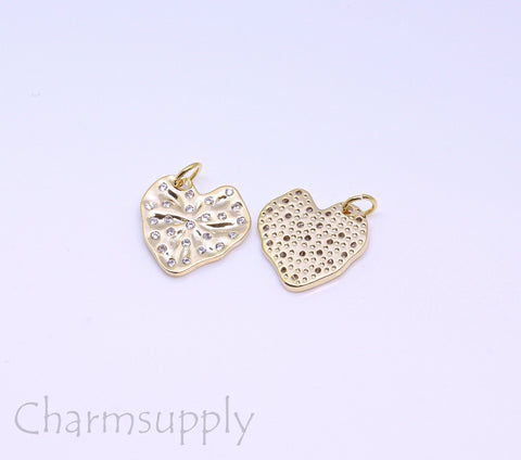 Gold Textured Wavy White or Rainbow cz Heart Pendant, 16mm, Gold Hearts Charms, Two options Color cz, 1 pc or 10 pcs, WHOLESALE,CPG211