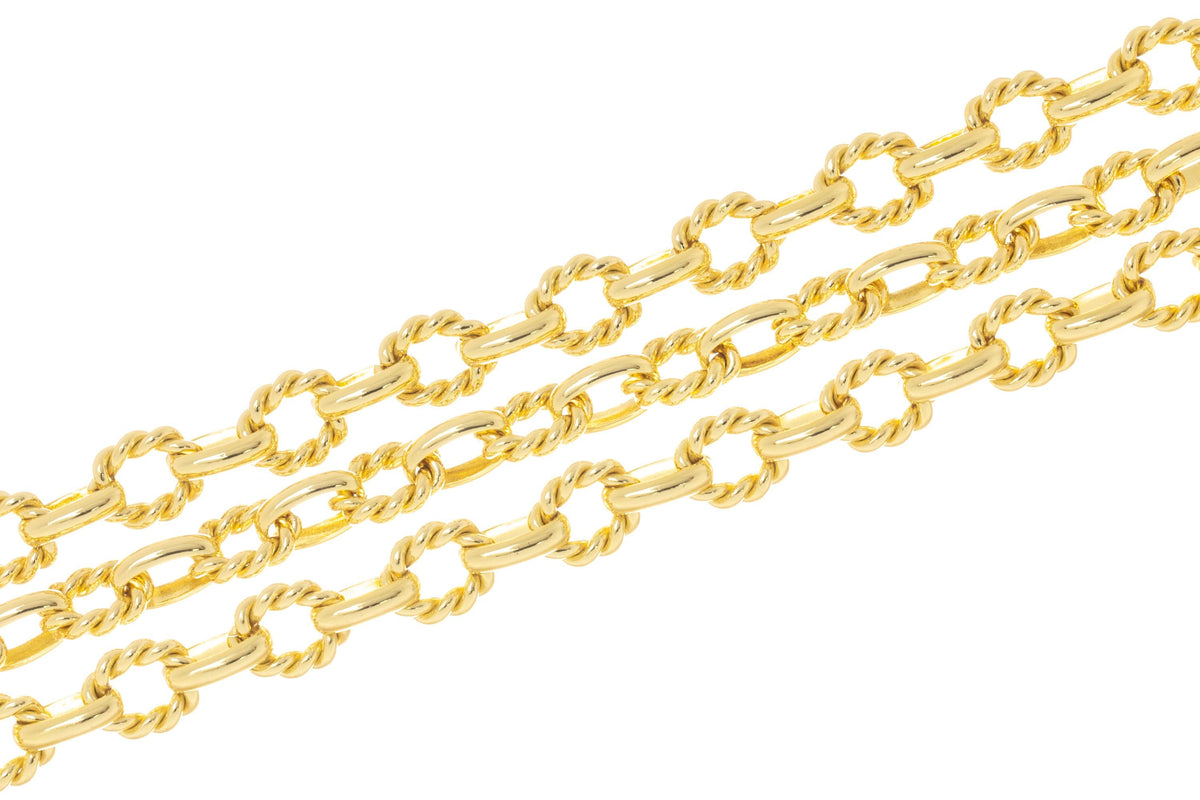 Twisted Rope And Smooth Alternating Oval Link Chain,Braided Twisted Gold Chain For Jewelry Making,Alternating Gold Oval Link Chain,CHG171