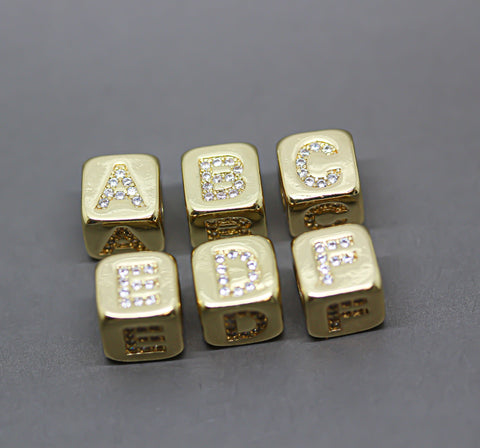 HOT SELLER Gold Alphabet Cubes, Gold Letter Cubes, A-F Letters, 9x9mm, 1pc, 5 pcs, 10 pcs, Wholesale