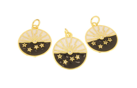 18k Gold Stars and Moon Charm, Round Celestial Charm, Starry Night Charm, Moon Charm, Moon Pendant, CPG2508