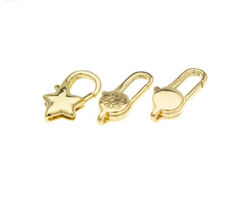 Gold Lobster Enhancer Clasp,Lobster Claw Clasp,Gold Floral Clasp,Dainty Star Clasp,Round Disc Clasp.