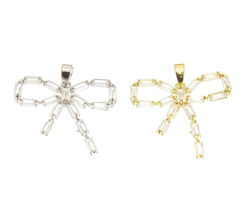 18k Dainty Gold Ribbon Bow Tie Charm, CZ Ribbon Charm, Timeless CZ Ribbon Bow Tie Charm For Jewelry, CPG2266,CPS2266