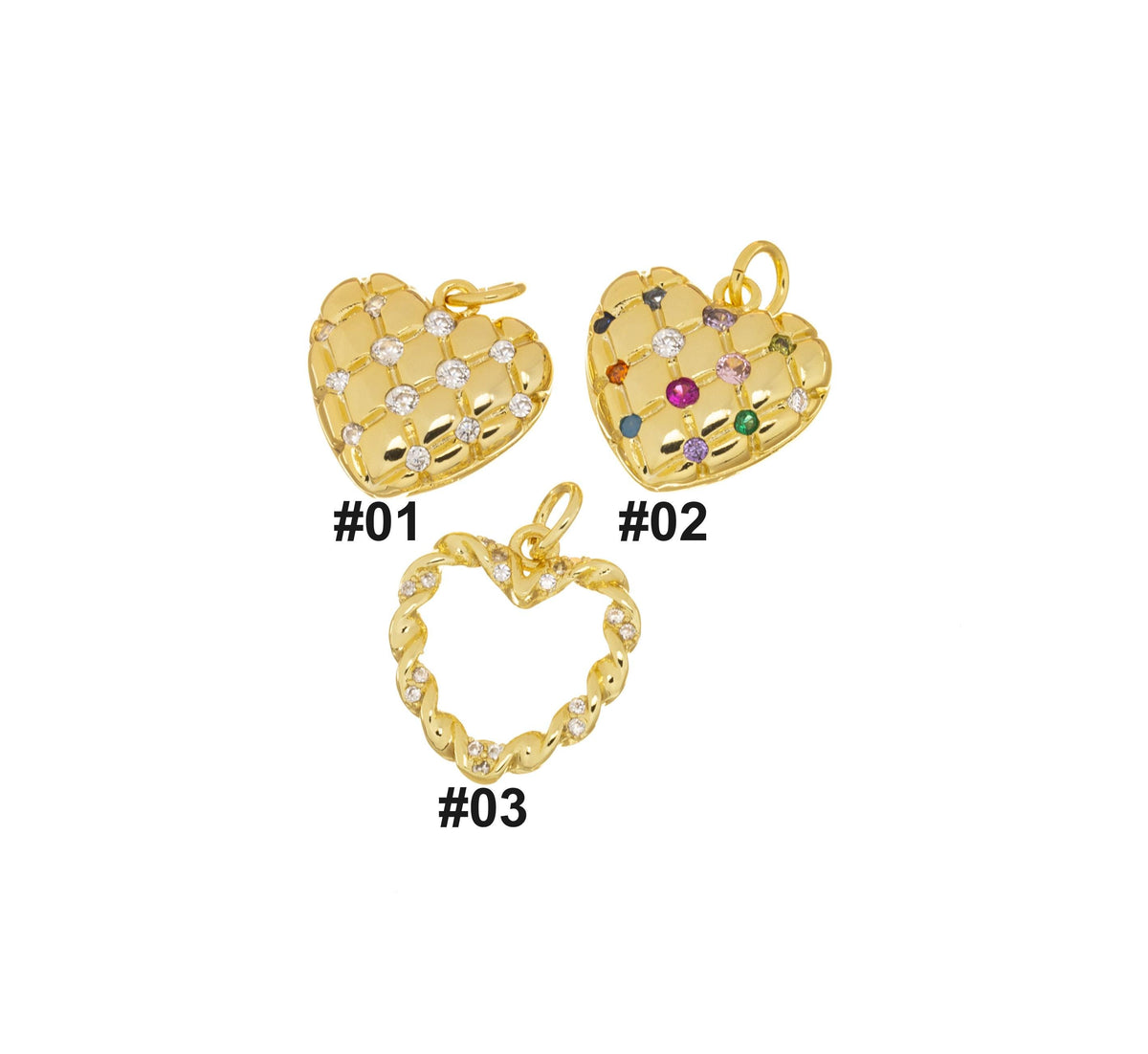 Gold Heart CZ Charm,3 Styles of Dainty Heart Charms, CZ Heart Charm, CPG1343-1338-1339