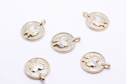 Gold Engraved Heart Token Pendant, 1 pc, or 10 pcs, WHOLESALE,CPG265