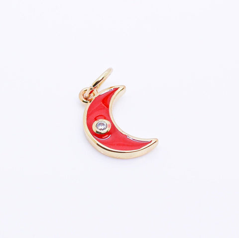 Gold Enamel Moon with cz, Red, White, Turquoise blue, Navy blue, Pastel Pink, 1 pc, 10 pcs,WHOLESALE,CP171
