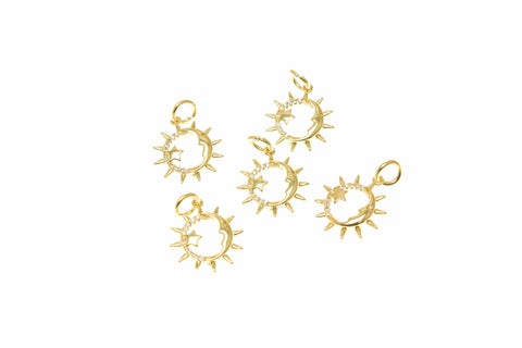 18k Gold Sun and Moon Pendant, CZ Sun and Moon Charm, Gold Pendant, Celestial Pendant, Lover Charm, CPG2346