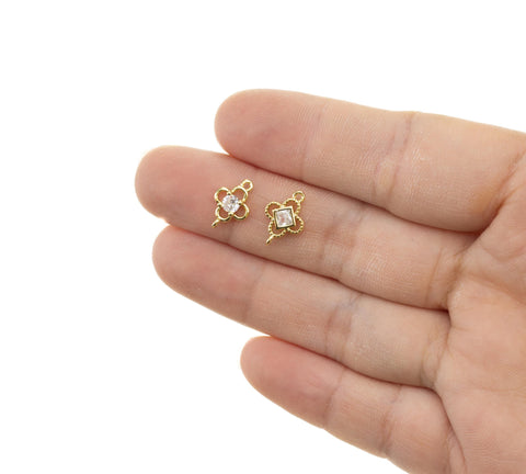 Gold 4 Leaf Flower Connector Charm,CZ Four Leaf Clover Connector Charm,Four Leaf Flower Connector For Bracelet And Earrings,CNG145-CNG146