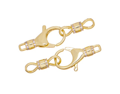 Gold Two Piece Pave CZ Clasp,Large CZ Clasp For Jewelry Making,Large Lobster Clasp,Connector Clasp With CZ,Necklace Gold Clasp,CLG246
