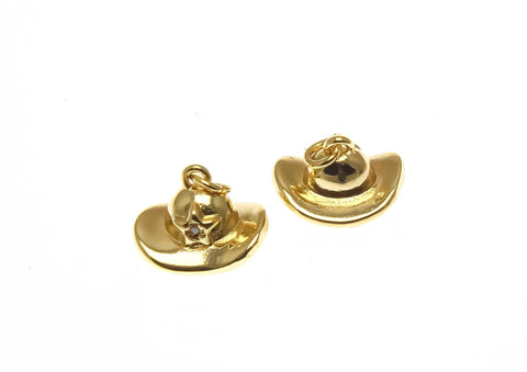 18k Gold or Silver CZ Tiny Rancher Hat, Cowboy Cowgirl Hat, CZ Western Hat, Rancher hat Charm, CPG2278, CPS2278