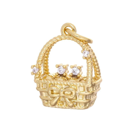 Gold Basket Charm,Easter Egg Basket Charm,Woven Basket Charm For Jewelry Making,Weaved Egg Basket Charm,Small Egg Basket,Easter Gift,CPG2461