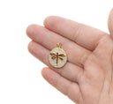 Gold Pave CZ Dragonfly Charm,Dragonfly Disc Coin Pendant,Dragonfly Charm For Jewelry Making,CPG813