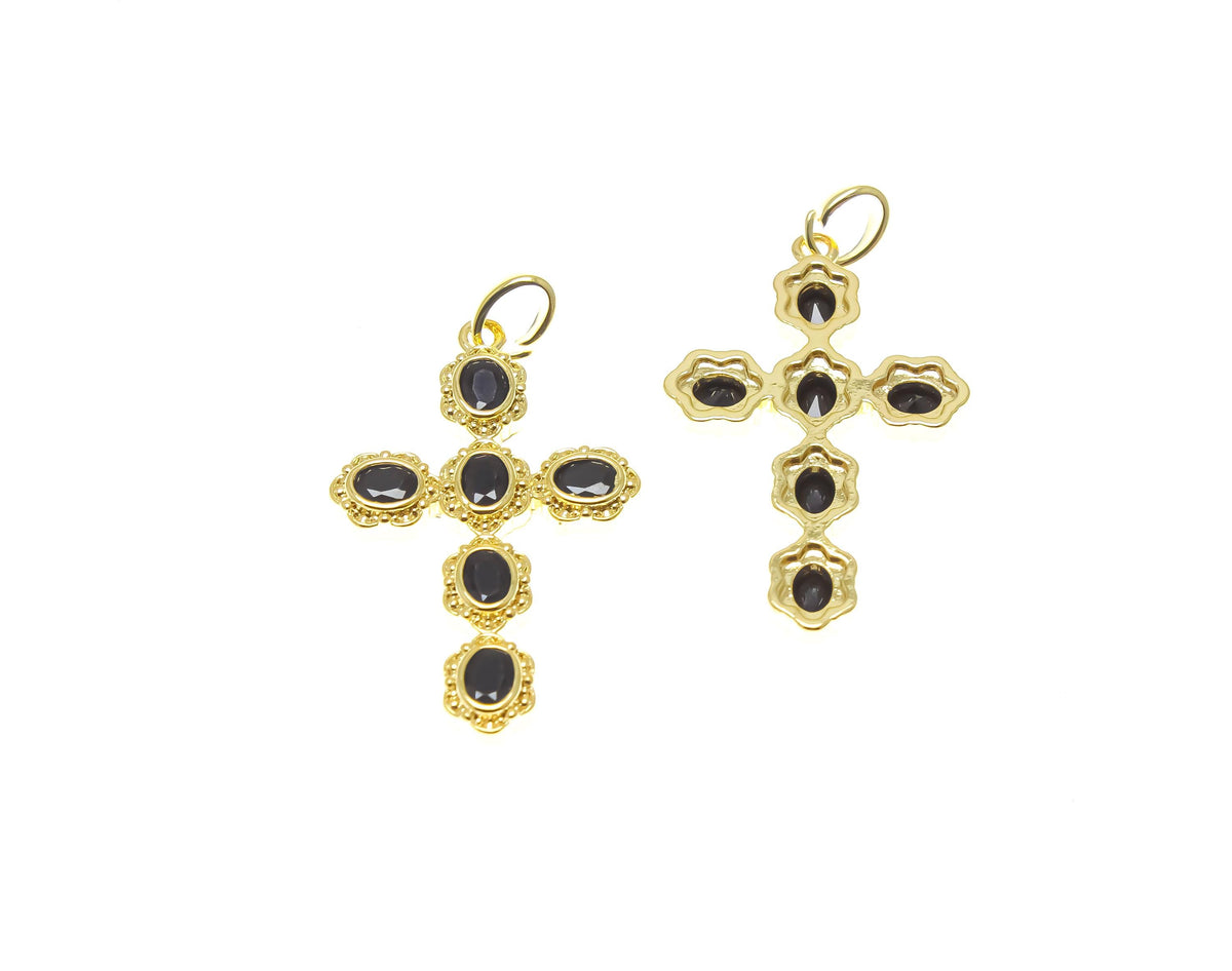 18k Gold or Silver Large Pave Cross Charm, Black CZ, Pave Gold Cross, Religious Gold Jewelry, Micro Pave Gold Cross Charm, CPG2269,CPS2269