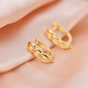 Gold Earring,Dainty Cuban Chain Design Hoop Earring With Lever Back Closure, EAC-113