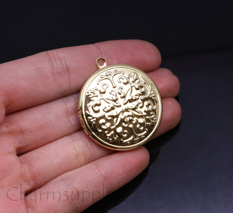 Large Gold Filigree Pattern Round Love Locket Pendant,gold locket pendant, Gold Round Locket, 1 pc,5pcs or 10 pcs, WHOLESALE,CPG701