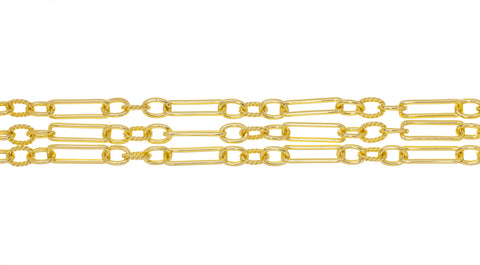 Gold Paperclip And Twisted link Alternating Chain,Elongated Smooth Oval Paperclip With Twisted Rope Chain For Jewelry Making,CHG102
