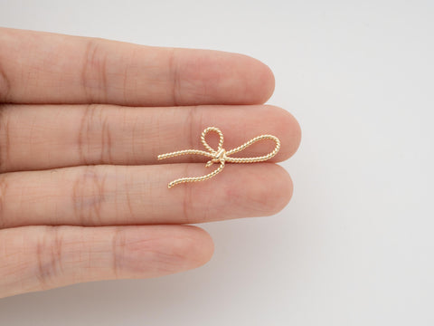 18k Gold or Silver rope twisted ribbon bow, Cute Wire Wrapping Bow Charm, great for earrings or necklace CLS619, or CPG619