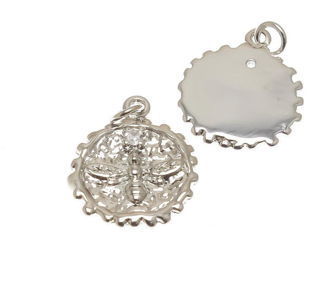 18k Gold or Silver Honey Bee or CZ Bee Pendant, Queen Bee Charm, Fertility and Prosperity Insect Charm, CPG1363,CPS1363