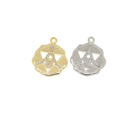 Gold Or Silver CZ Hamsa Charm,Talisman Amulet Hamsa Charm,Hamsa Coin Pendant,Amulet Hamsa Gold Charm,CPG747