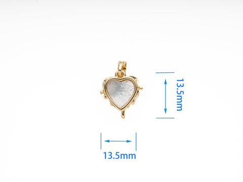 Melting Heart Pendant,Dripping Heart Charm,Gold Crying Heart Charm,Mother Of Pearl Heart Charm With Gold,1 pc,5 pcs Or 10pcs,WHOLESALECPG471