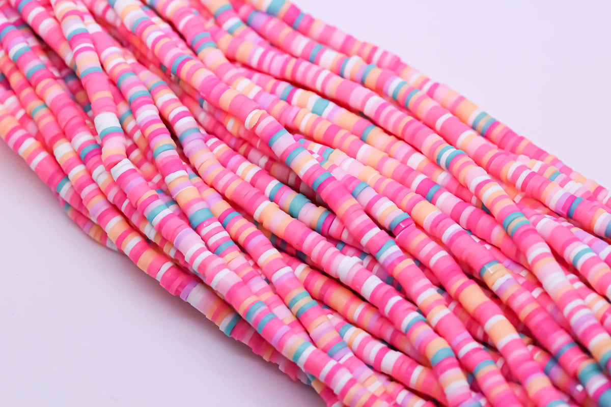 4mm Pink Rainbow Color Hue Mix Wheel Beads, Rainbow wheel beads, Polymer Clay, 4mm, Full Strand, 1 str or 10 str, WHOLESALE