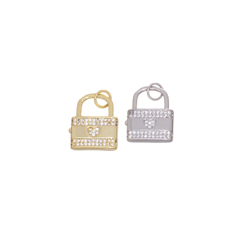18k Gold or Silver CZ Lock, Heart Set CZ, Lock CZ charm, Lock pendant, Lock to your heart, Gold Lock, Silver Lock, CPG2364,CPS2364