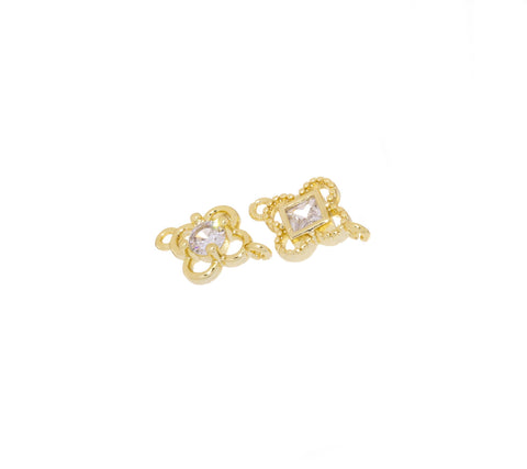 Gold 4 Leaf Flower Connector Charm,CZ Four Leaf Clover Connector Charm,Four Leaf Flower Connector For Bracelet And Earrings,CNG145-CNG146