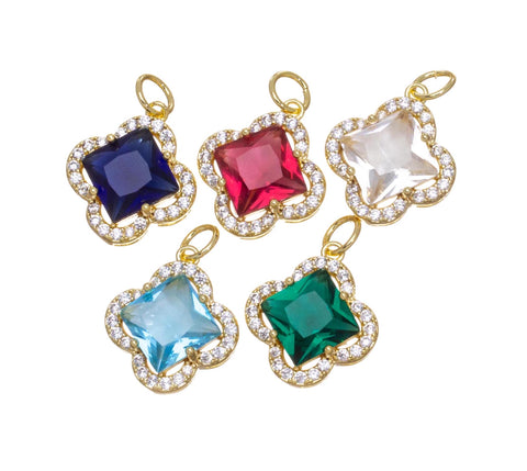 Gold Four Leaf Flower Charm With CZ,CZ Gold Four Leaf Clover Charm,Clover Charm For Jewelry Making,CPG814