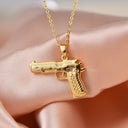 Gold Hand Gun Charm,High polished Shiny Gold Pistol Pendant CPG421