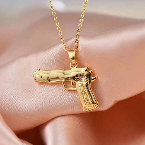 Gold Hand Gun Charm,High polished Shiny Gold Pistol Pendant CPG421