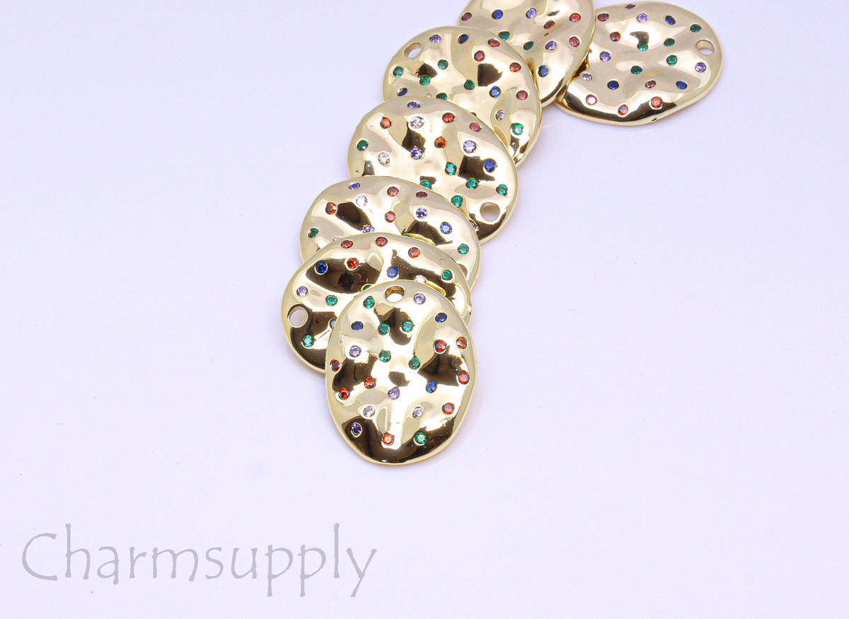 Gold Textured Wavy Rainbow cz Oval Pendant, 25.5x18mm, Gold Rainbow Oval, Geometrical Theme Jewelry, 1 pc or 10 pcs, WHOLESALE,CPG317