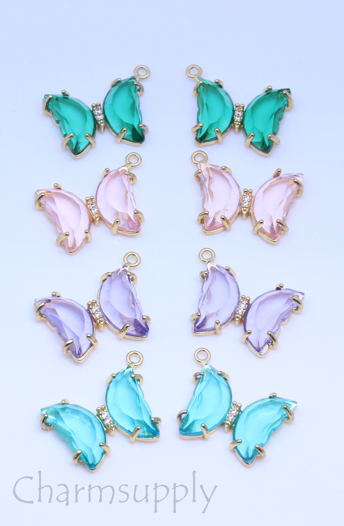 2 pcs of Gold cz Centered Symmetrical Butterfly Drops,sell as a set,Earring Drops or Single Pendant, L and R,15mm, 2 pcs or 10 pcs,CP144