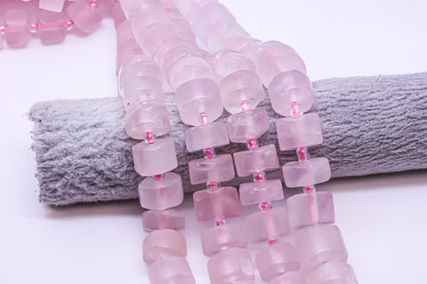 Natural Matte Finish Pink Rose Quartz Rondelle Beads, 10x6mm, Matte Tyre Beads, 15.5 inches, Full Strand, WHOLESALE