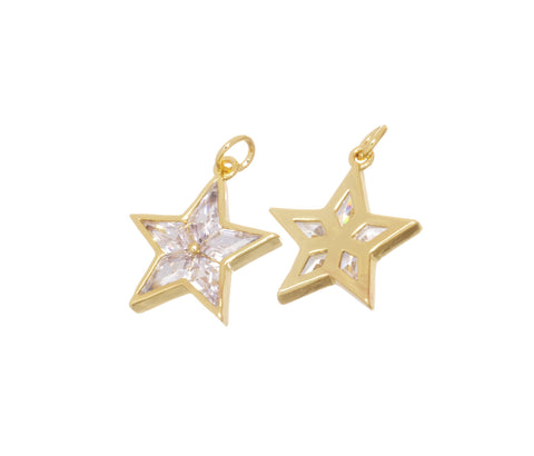 14k Gold Star Charm With CZ For Jewelry Making,Gold CZ Star Charm ,CPG810