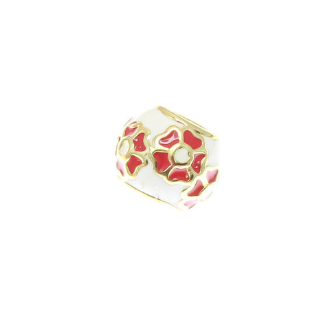 18k Gold Delicate Flower Spacer, White and Red Bead Spacer Bead, Thick Band Spacer For Jewelry, SPG105