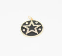 Gold Enamel cz set open star Charm, Black pendant or connector, CPG241