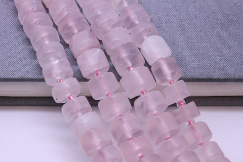 Natural Matte Finish Pink Rose Quartz Rondelle Beads, 10x6mm, Matte Tyre Beads, 15.5 inches, Full Strand, WHOLESALE
