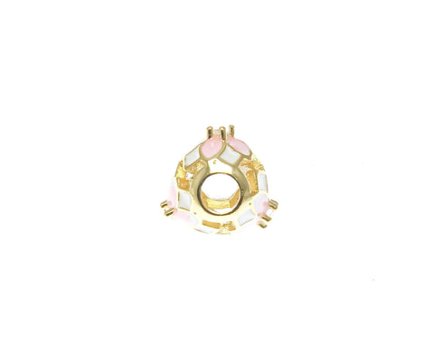 18k Gold and Pink Delicate Flower Spacer Bead With CZ, Spacer Bead For Bracelet Or Necklace, Pave Bead Spacer For Jewelry, SPG103