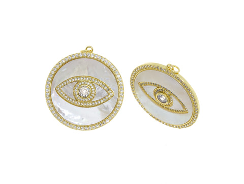 Gold Evil Eye Pendant,Large MOP Evil Eye Pendant With CZ,Mother Of Pearl Evil Eye Pendant,CPG602