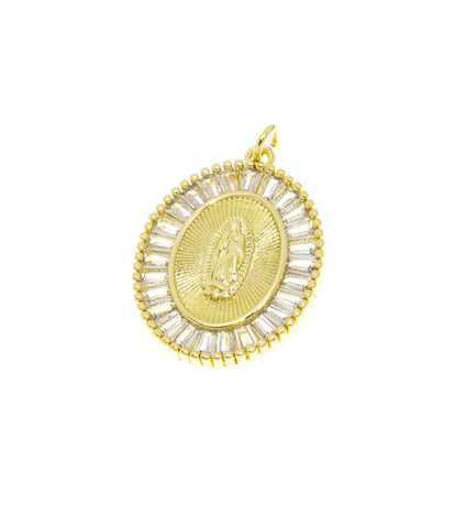 Gold Guadalupe Charm With Baguettes ,Nuestra Senora De Guadalupe Charm,Christian Jewelry Charms,Guadalupe Charm For Necklace Making,CPG677