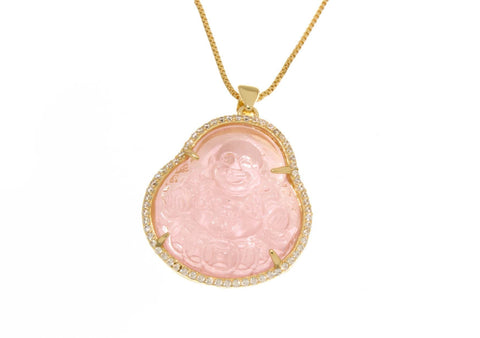 18K Gold Pink or Green Buddha Charms, Micropavé CZ Buddhist Pendant, Buddha Pendant Green or Pink for DIY Jewelry Making Supply