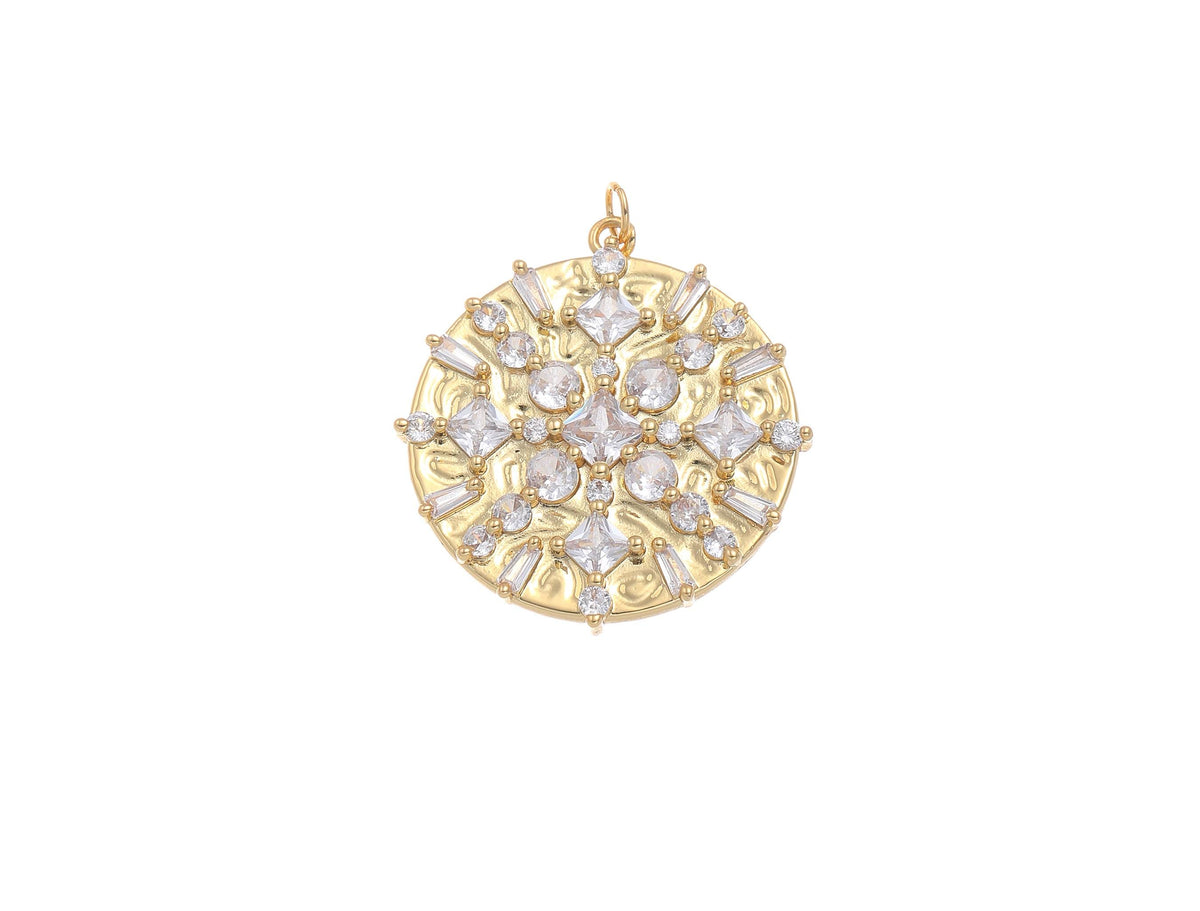 18k Gold Plated CZ Shiny medallion, Geometric CZ Medallion, Celestial, Super Sparkly Pendant, Maximalist Jewelry, Statement Piece, CPG1595