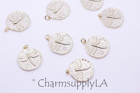 Gold or Silver Dragon Fly medallion, Wisdom, Change and Transformation, 18mm, 1 pc or 10 pcs, WHOLESALE,CPG262-CPS262