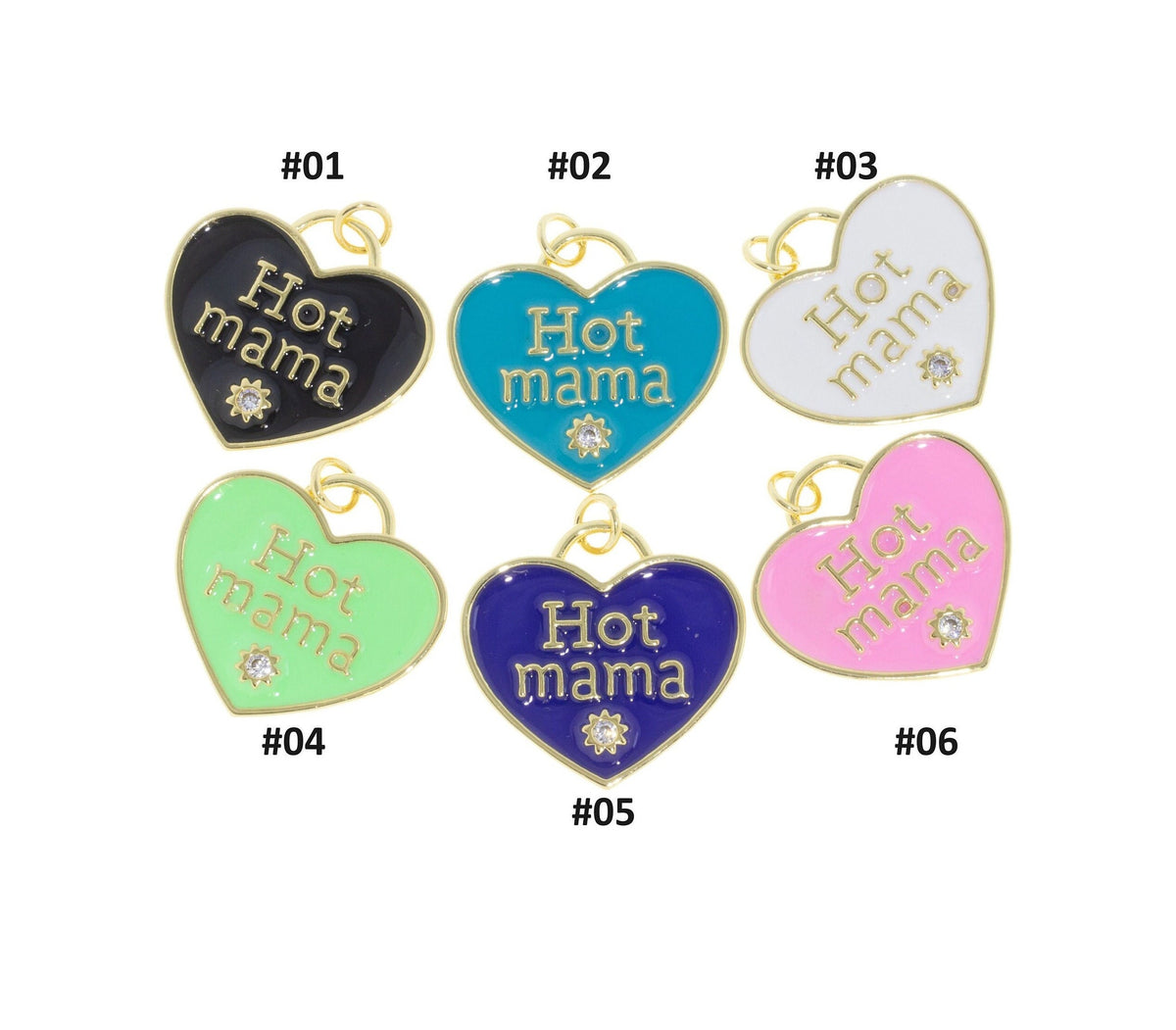 Heart Charm For Mom,Hot Mama Heart Charm,Gold Heart Enamel Charm,Pave Heart Pendant For Mother,CPG691
