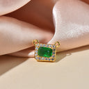 Gold Connector Charm For Necklace, CZ Connector Charm With Radiant Cut Stone In The Middle, CNG003-CNS003