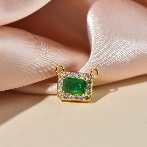 Gold Connector Charm For Necklace, CZ Connector Charm With Radiant Cut Stone In The Middle, CNG003-CNS003