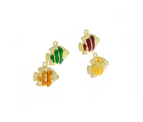 Two Sided Puff  Fish Charm ,Gold Two Sided Fish Charm,Sealife Colorful Fish Charm For Bracelet,Small Fish Charm For Earrings,CPG530