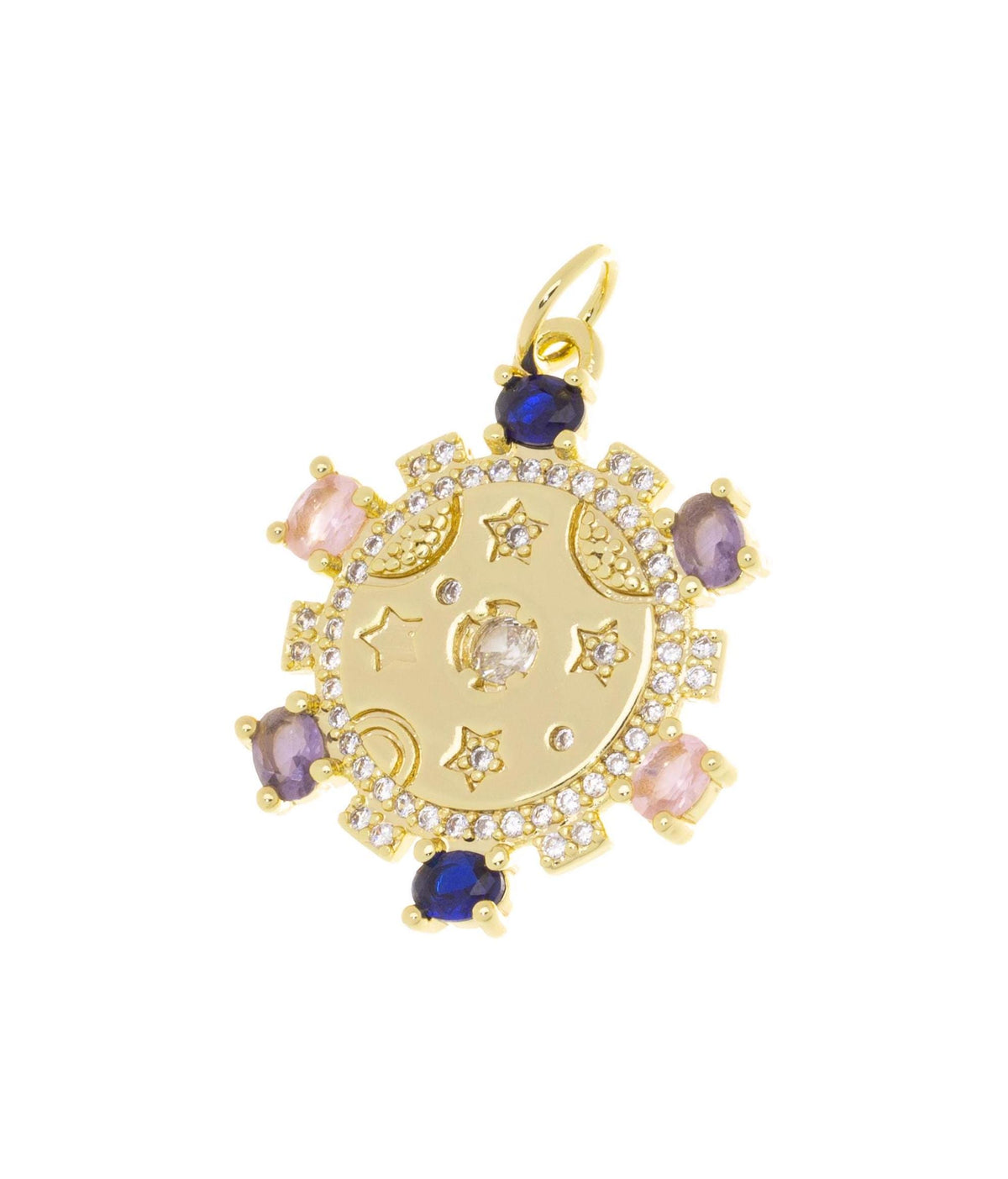 Gold  Star CZ Pendant,Star Gold Multi Color CZ Charm,Gold Celestial Star Necklace Charm,Jewelry Making Supply,CPG761