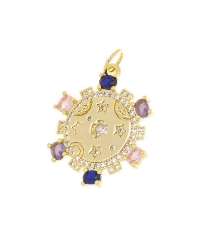 Gold  Star CZ Pendant,Star Gold Multi Color CZ Charm,Gold Celestial Star Necklace Charm,Jewelry Making Supply,CPG761