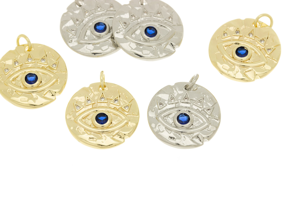 Gold or Silver Round Evil Eye Pendant, 18mm, Evil eye Protection, Evil Eye Spiritual Jewelry, Eye Pendant, 1 pc or 10 pcs,CPG110,CPS110